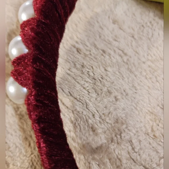 NWT OVERSIZED FAUX PEARL BURGUNDY VELVET HEADBAND HAIR HAT VEIL FASCINATOR - Picture 2 of 7